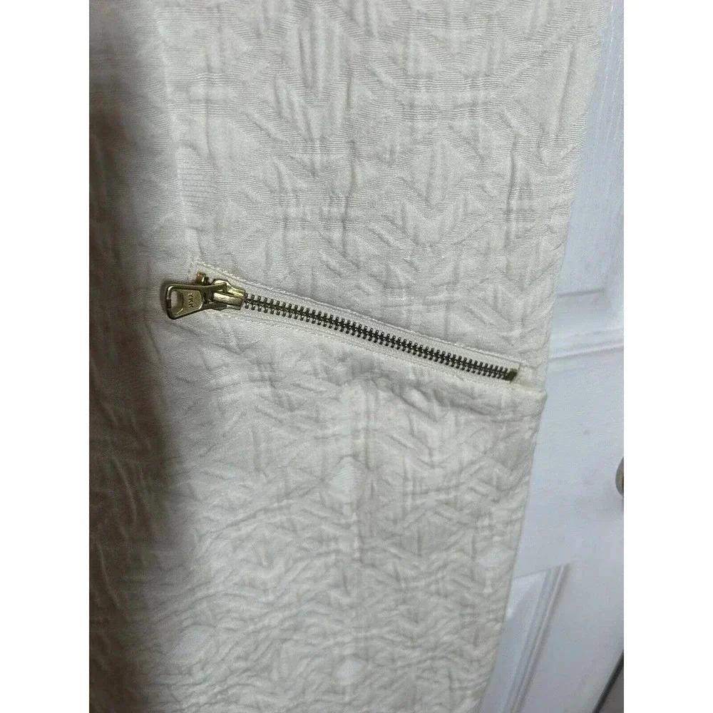 J Crew Ivory Jacquard Textured Zip Pocket Sleeveless Shift Dress Women’s Size M
